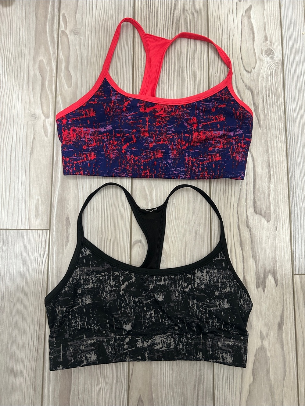 C9 by Champion Coral &Black Patterned Racerback Reversible Sports Bras-Lot of2